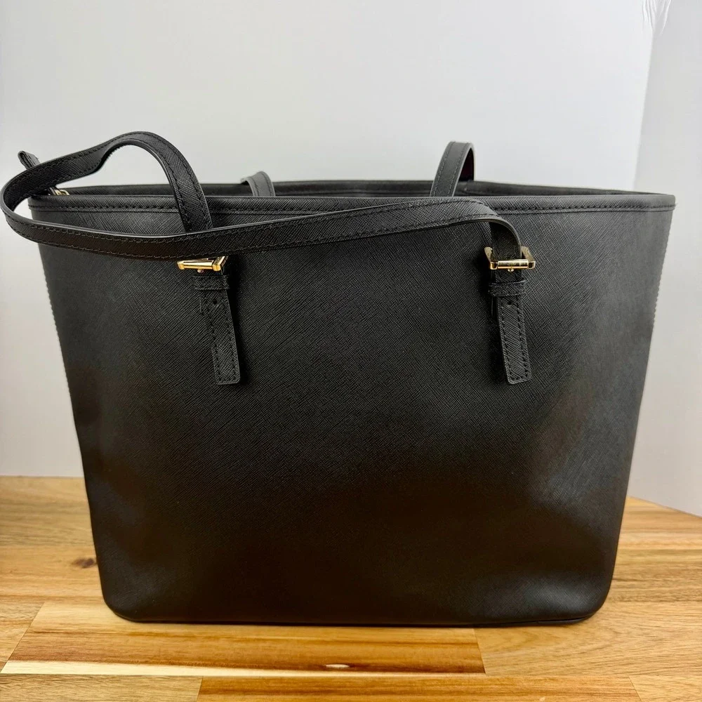 Michael Kors Jet Set Travel Tote Black Saffiano Leather Gold Hardware Bag